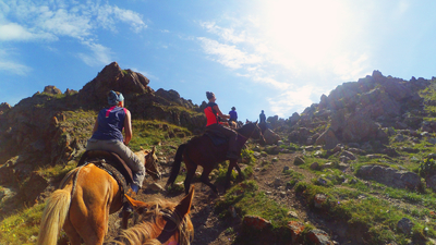 Horseback riding. Jalgyz-Karagay pass