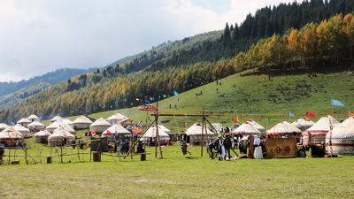 A platform with yurts for participants of the World Nomadic Games