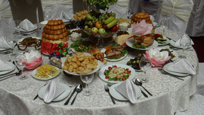 Banquet table in baibol restaurant in Talas