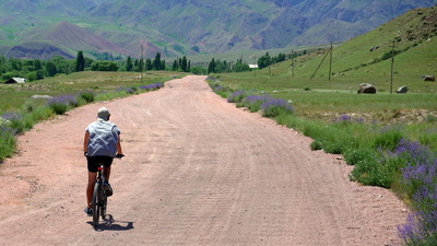 On rural roads on mountain bicycles